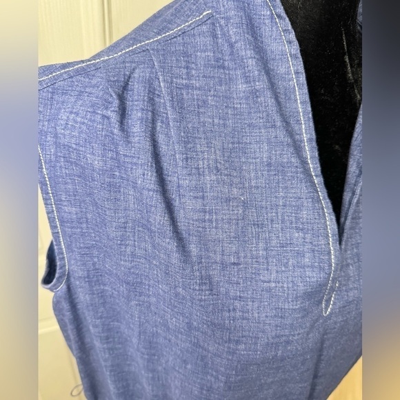 Vintage Dress 80s Walden Classics Secretary XL Blue Pockets Sleeveless Chambray - Picture 7 of 8